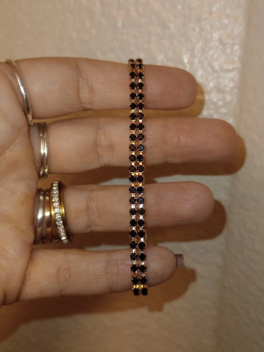 Gold Tone Black Gem Tennis Bracelet